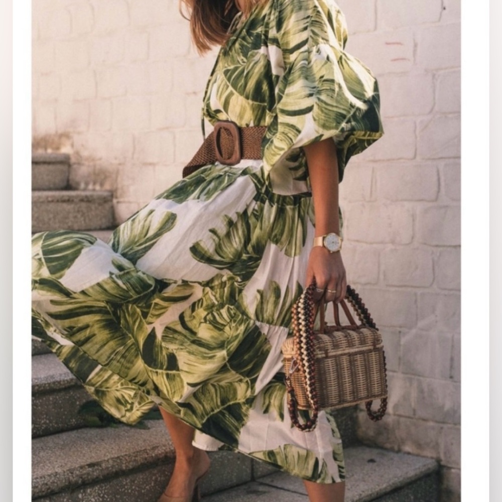 H&M Green Leaf Pattern Dress